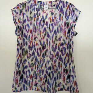 Cabi Plume Feather Colorful Semi-Sheer Shirt